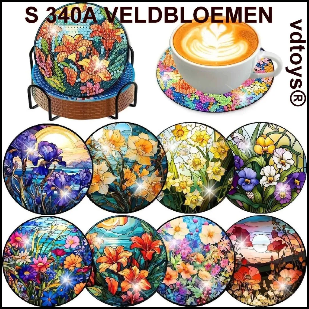 VDTOYS Diamond Painting Veldbloemen Onderzetters - 8 Stuks Compleet