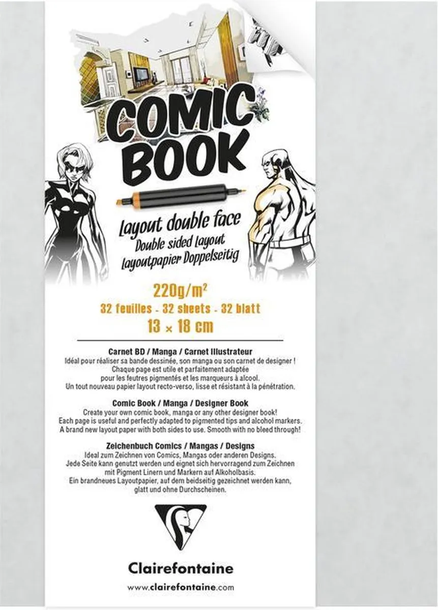 Clairefontaine Comic Book Notitieboek 13x18cm - 32 Pagina's - Wit