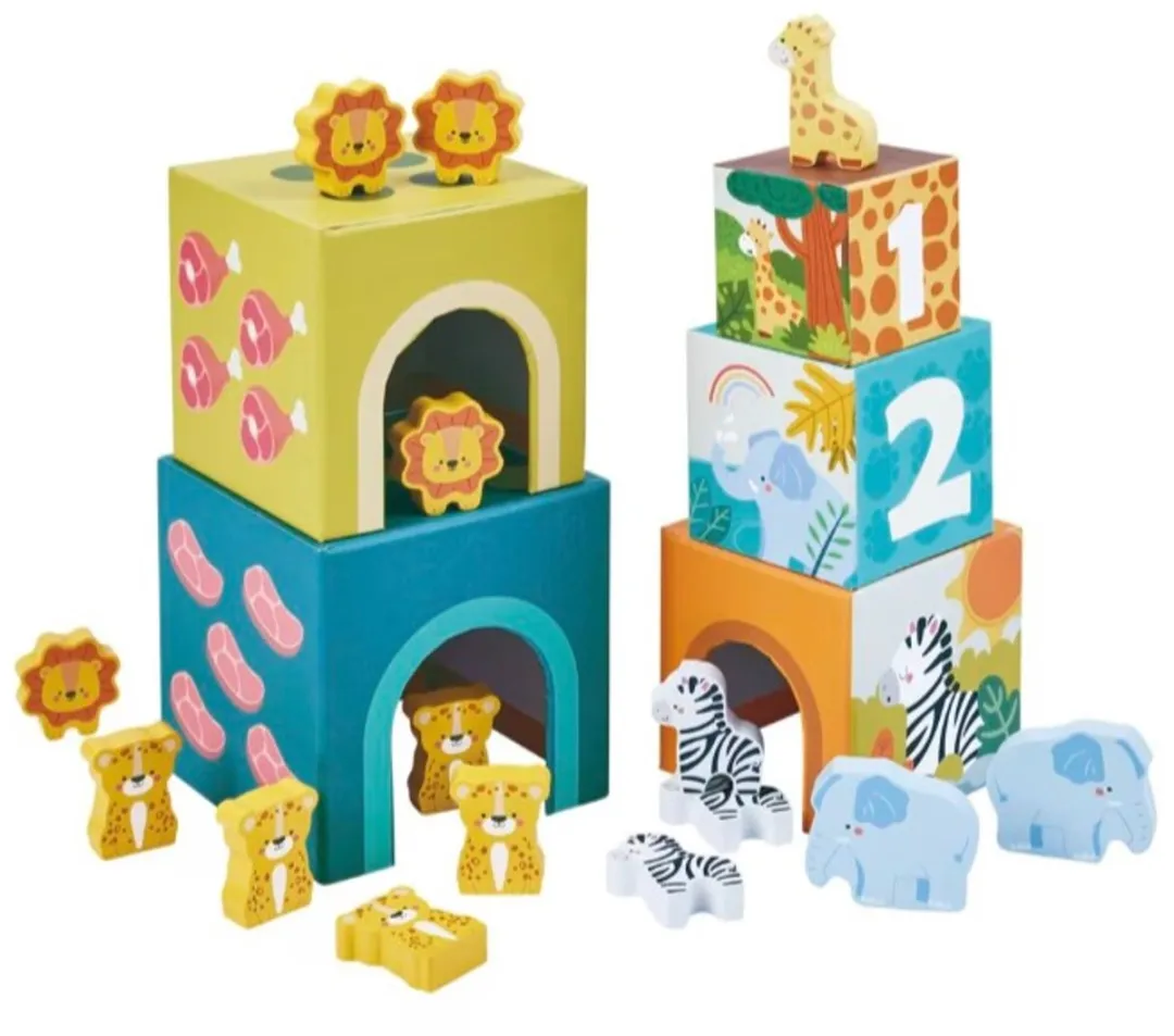 Playing Kids Safari Houten Stapelblokken 20 Stuks - Multicolor