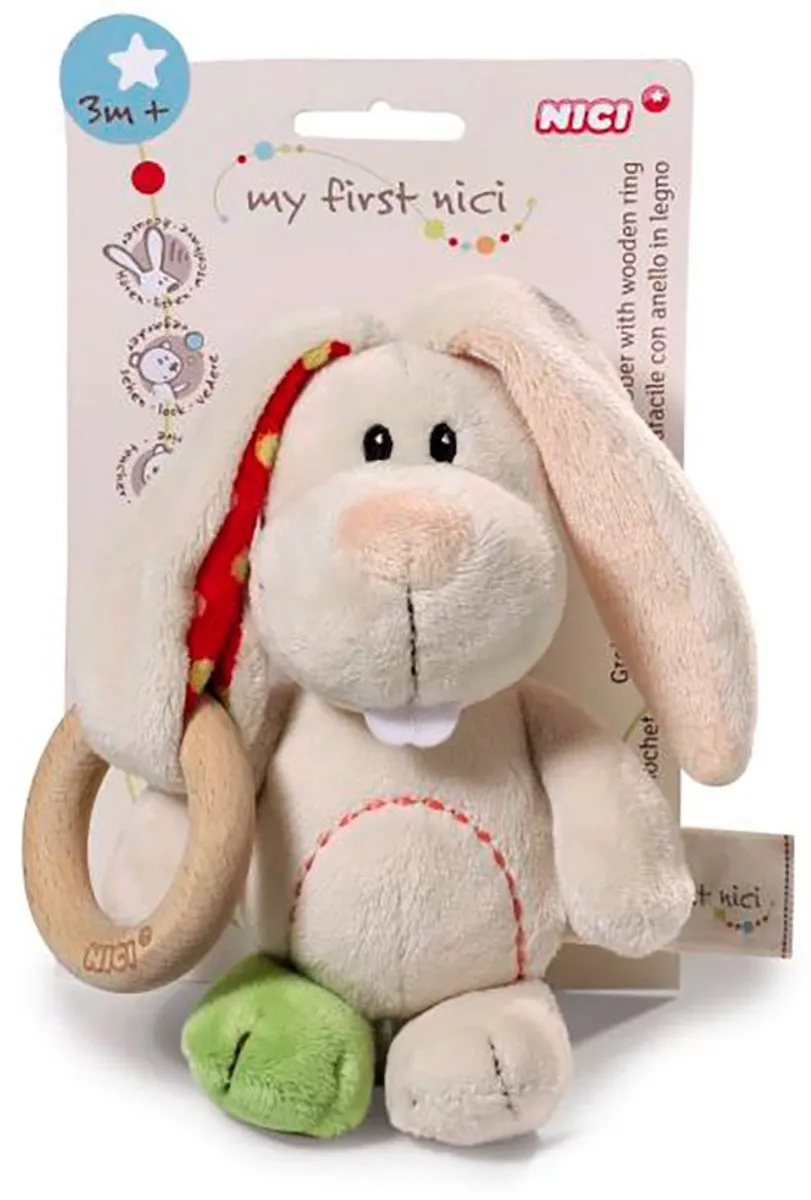 Nici Bijtring Rabbit Tilli Hout/Pluche - 18x12x5,5cm Wit