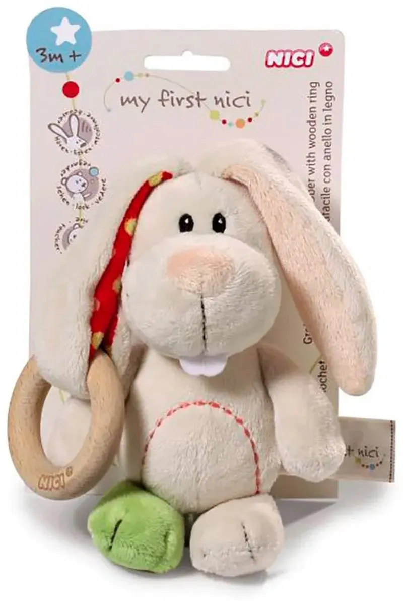 Nici Bijtring Rabbit Tilli Hout/Pluche - 18x12x5,5cm Wit