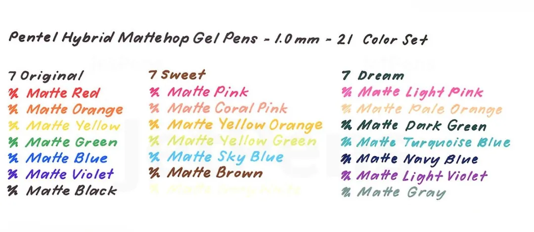 Pentel Hybrid Mattehop Gelpennen 1.0mm - 21 Stuks