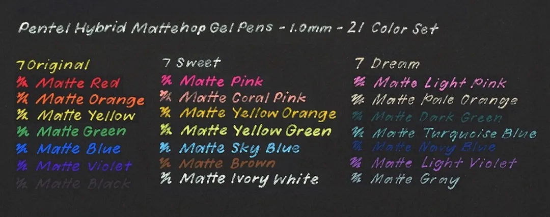 Pentel Hybrid Mattehop Gelpennen 1.0mm - 21 Stuks