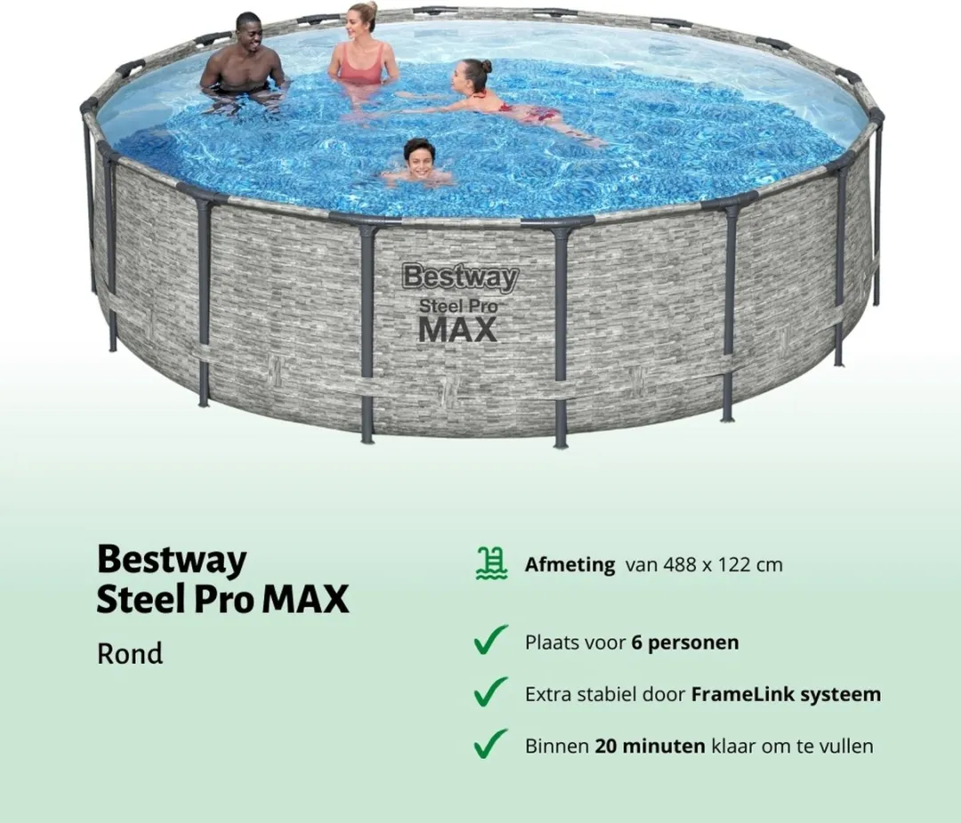 Bestway Steel Pro MAX Zwembad 488x122cm - Grijs