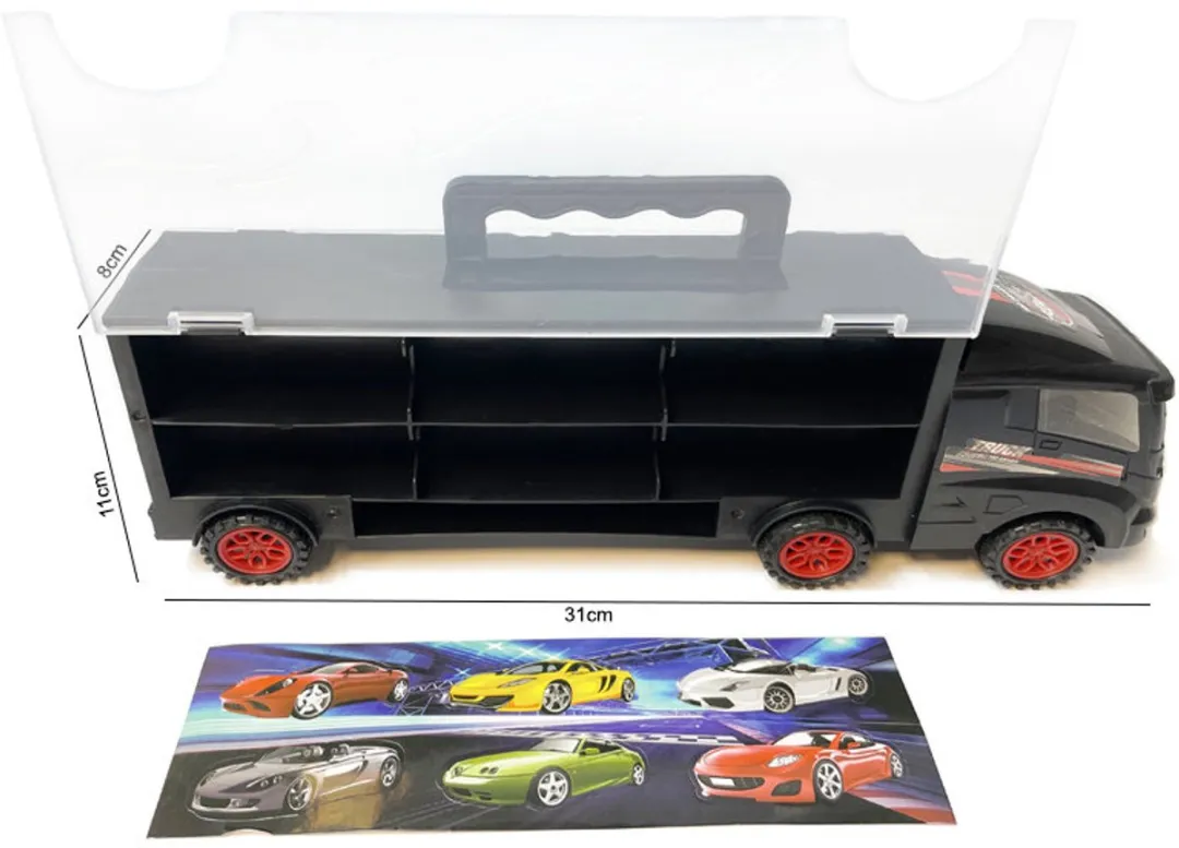YJ Toys Vrachtwagen Transporter 30.5cm - 6-delig - 12 Auto's