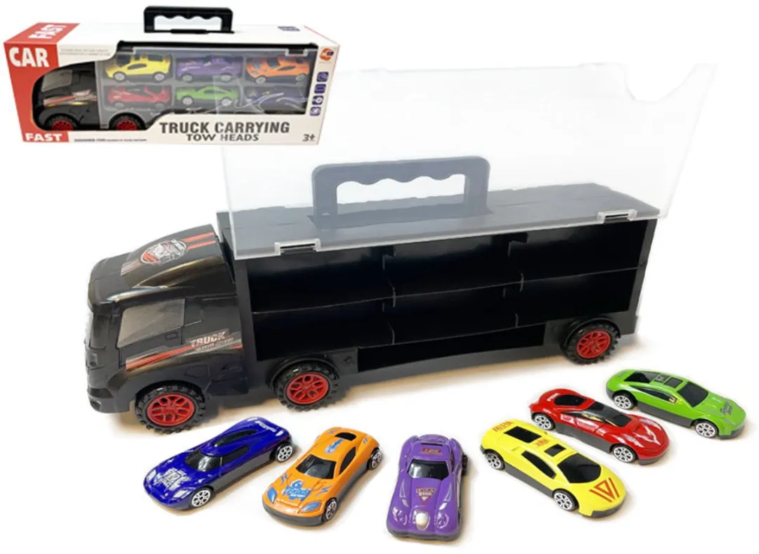 YJ Toys Vrachtwagen Transporter 30.5cm - 6-delig - 12 Auto's