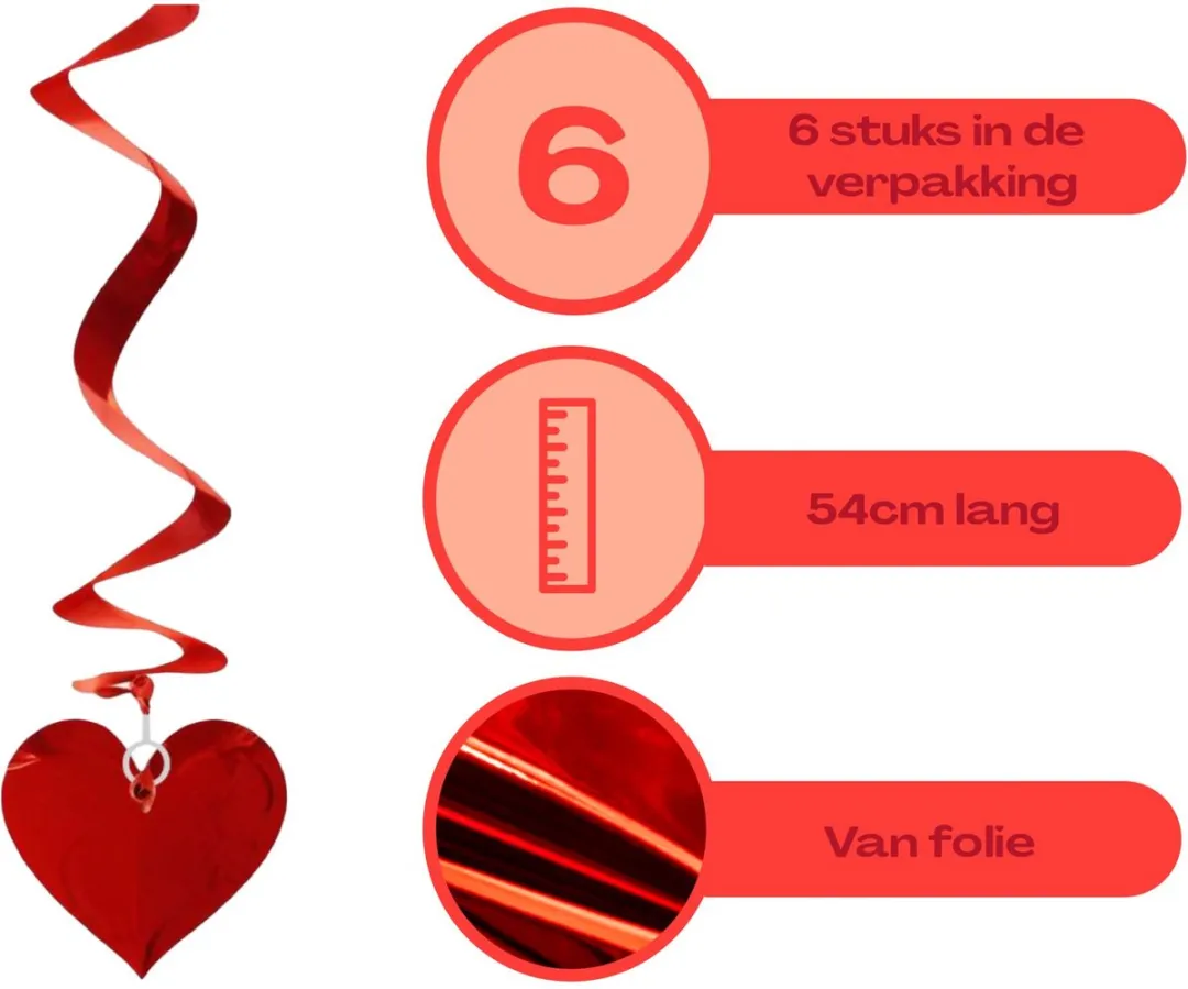 Cupitoys Valentijn Hangdecoratie Hartjes Swirls - Rood