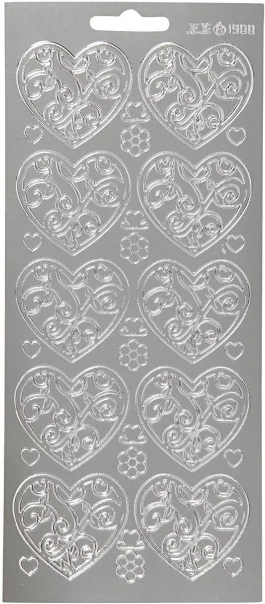 Creativ Company Zilver Harten Stickers - 10x23cm