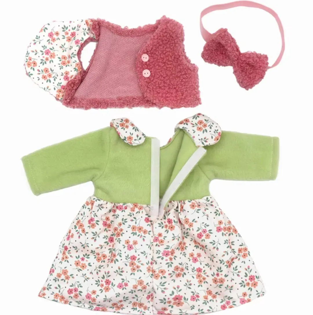 Happy U Kids Bloemenjurk met Zacht Wollen Vest 008943 - 42/43cm - Wit/Groen/Roz