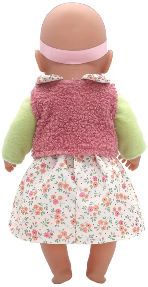 Happy U Kids Bloemenjurk met Zacht Wollen Vest 008943 - 42/43cm - Wit/Groen/Roz