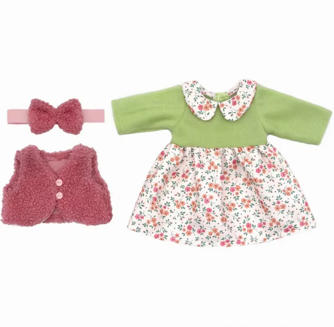 Happy U Kids Bloemenjurk met Zacht Wollen Vest 008943 - 42/43cm - Wit/Groen/Roz