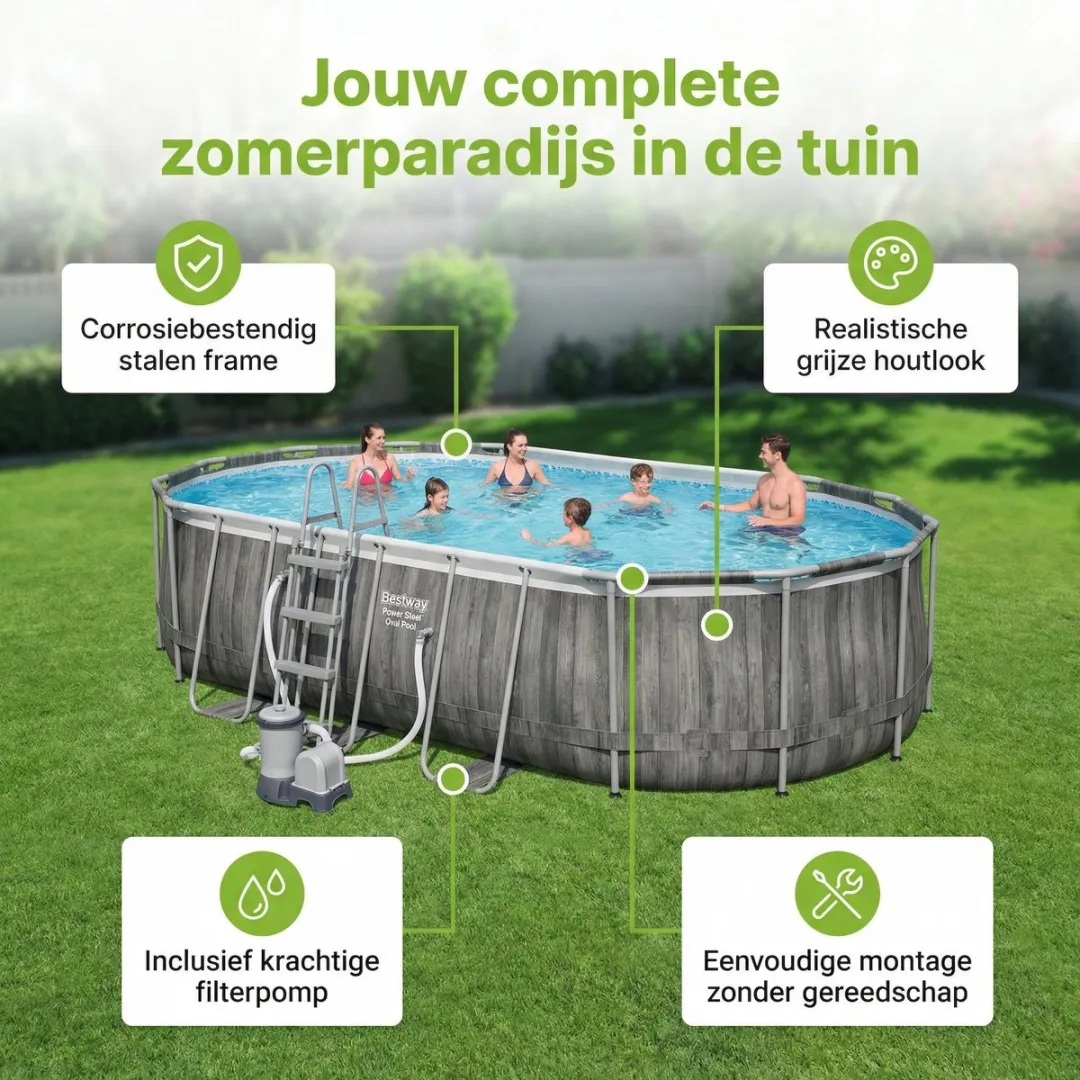 Bestway Ovaal Power Steel Zwembad 610x366x122cm - Grijs