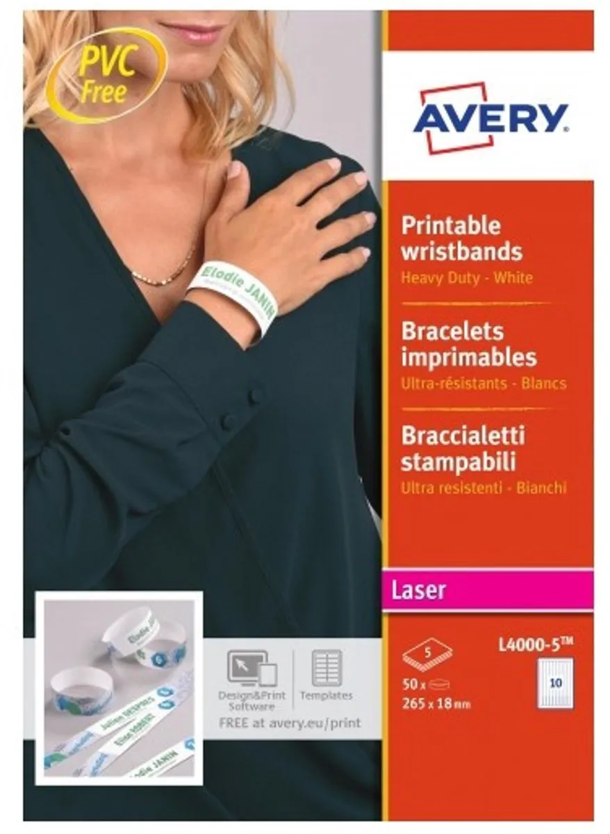 Avery Polsbandjes 18x265mm Wit - 50 Stuks