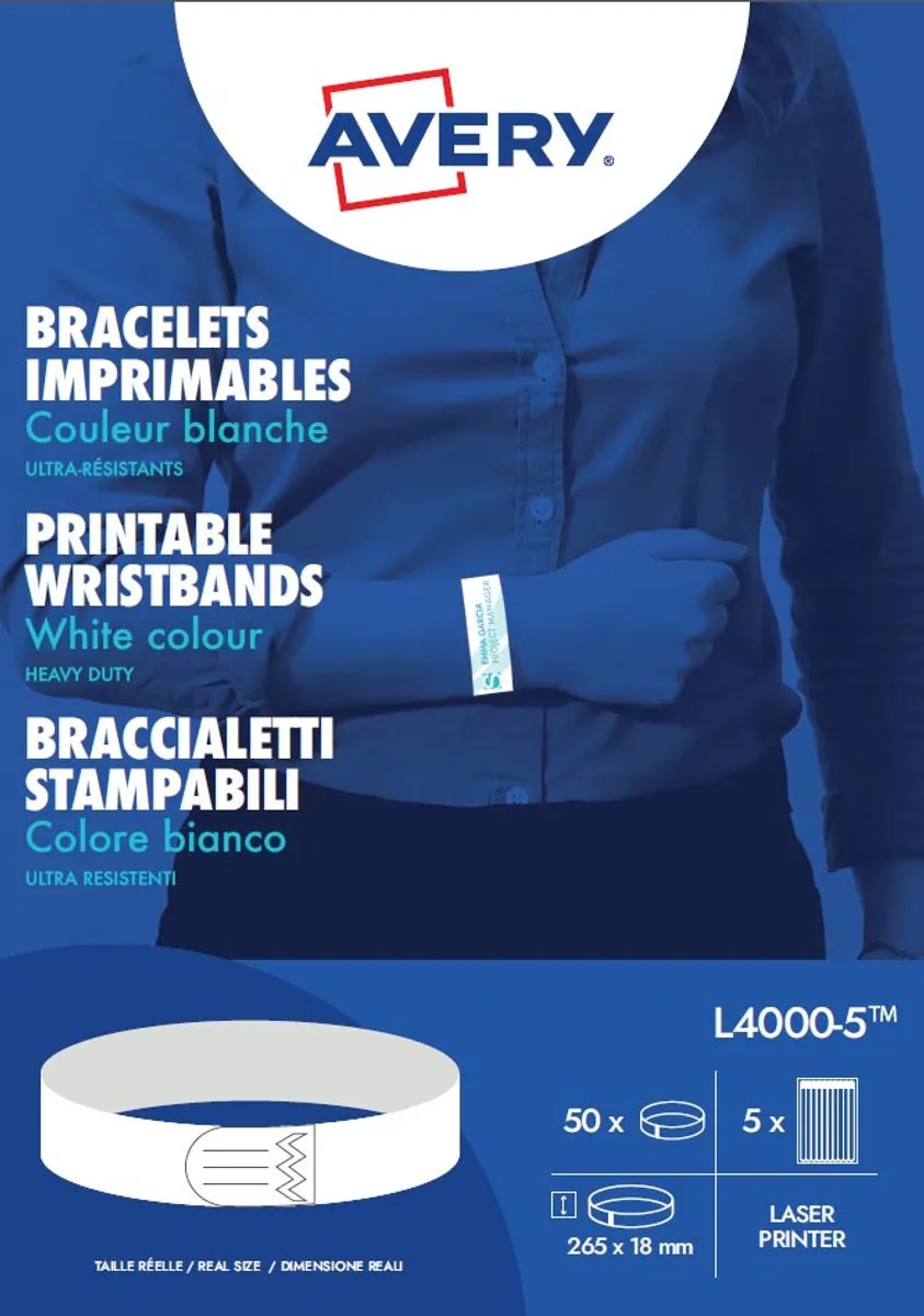 Avery Polsbandjes 18x265mm Wit