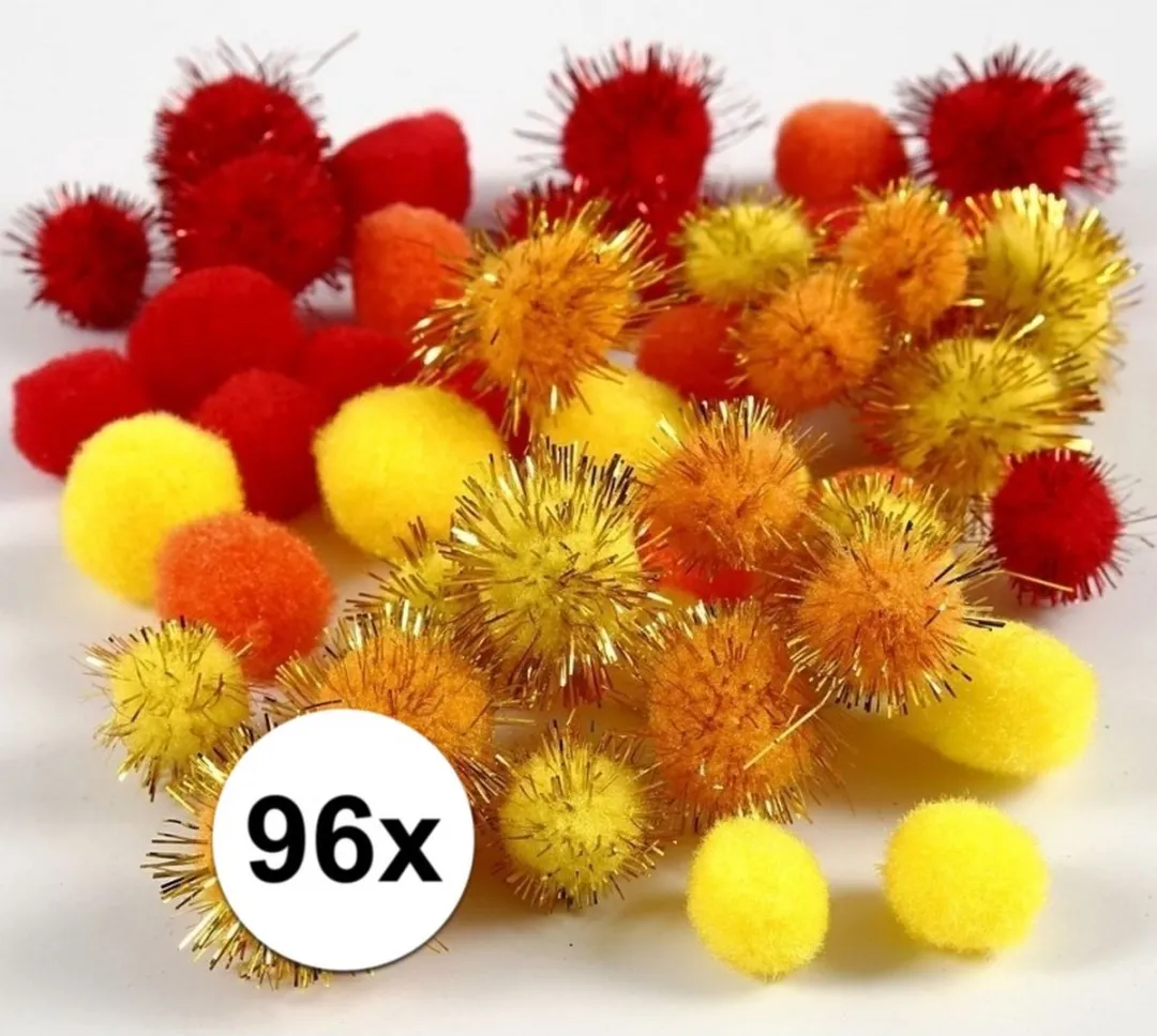 Creativ Company Knutsel Pompons 96 Stuks - Oranje/Geel 15-20mm