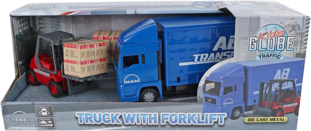 Kids Globe Man Vrachtwagen met Vorkheftruck 17cm - Multi kleuren