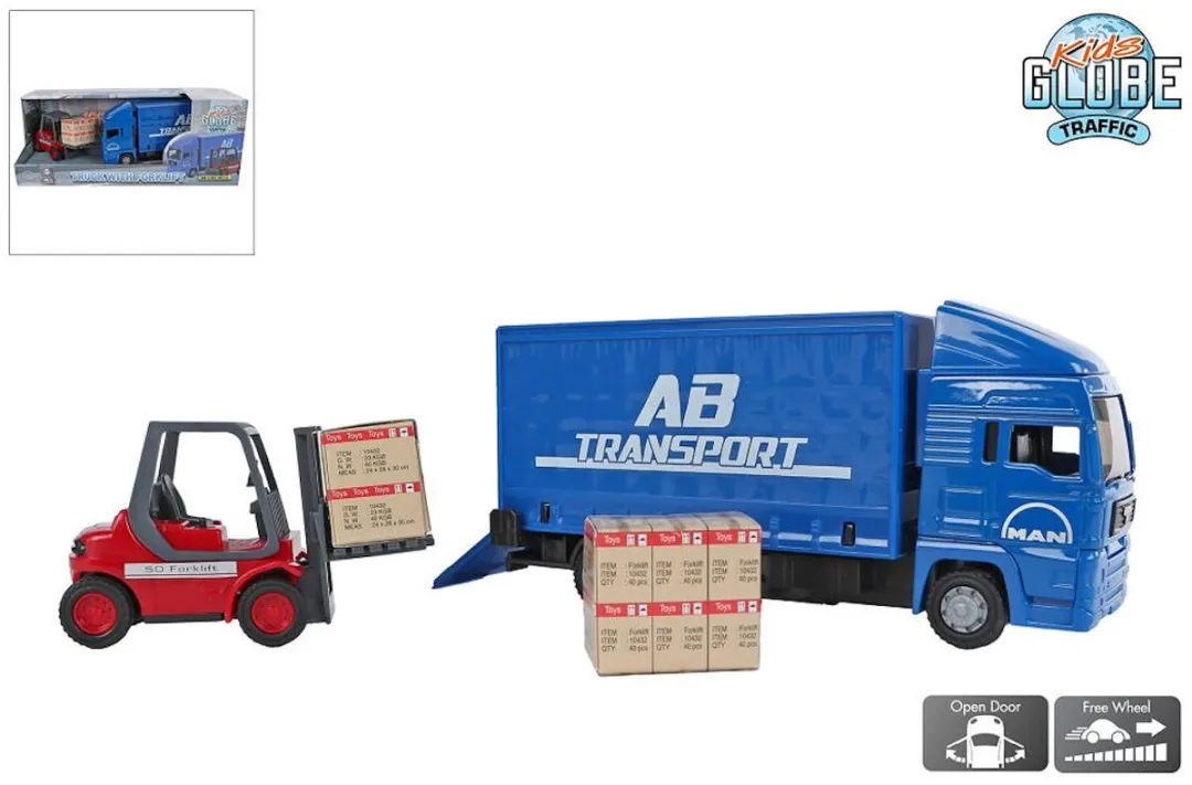 Kids Globe Man Vrachtwagen met Vorkheftruck 17cm - Multi kleuren