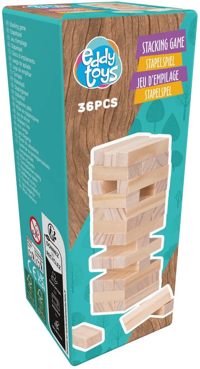 Eddy Toys Stapelspel 36-delig Houten Torenbouwspel