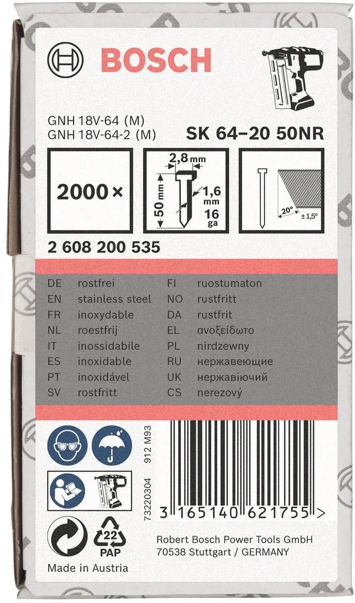 Bosch SPIJKER SK64-20 50NR - 50 Stuks