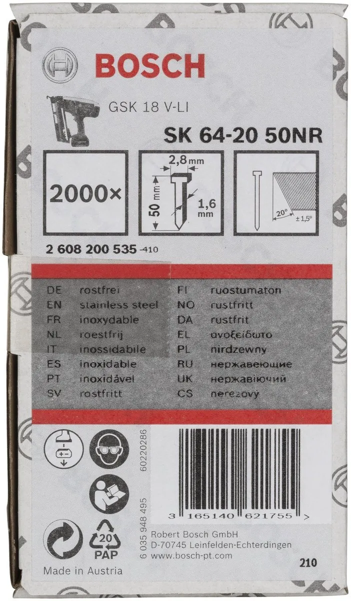 Bosch SPIJKER SK64-20 50NR - 50 Stuks