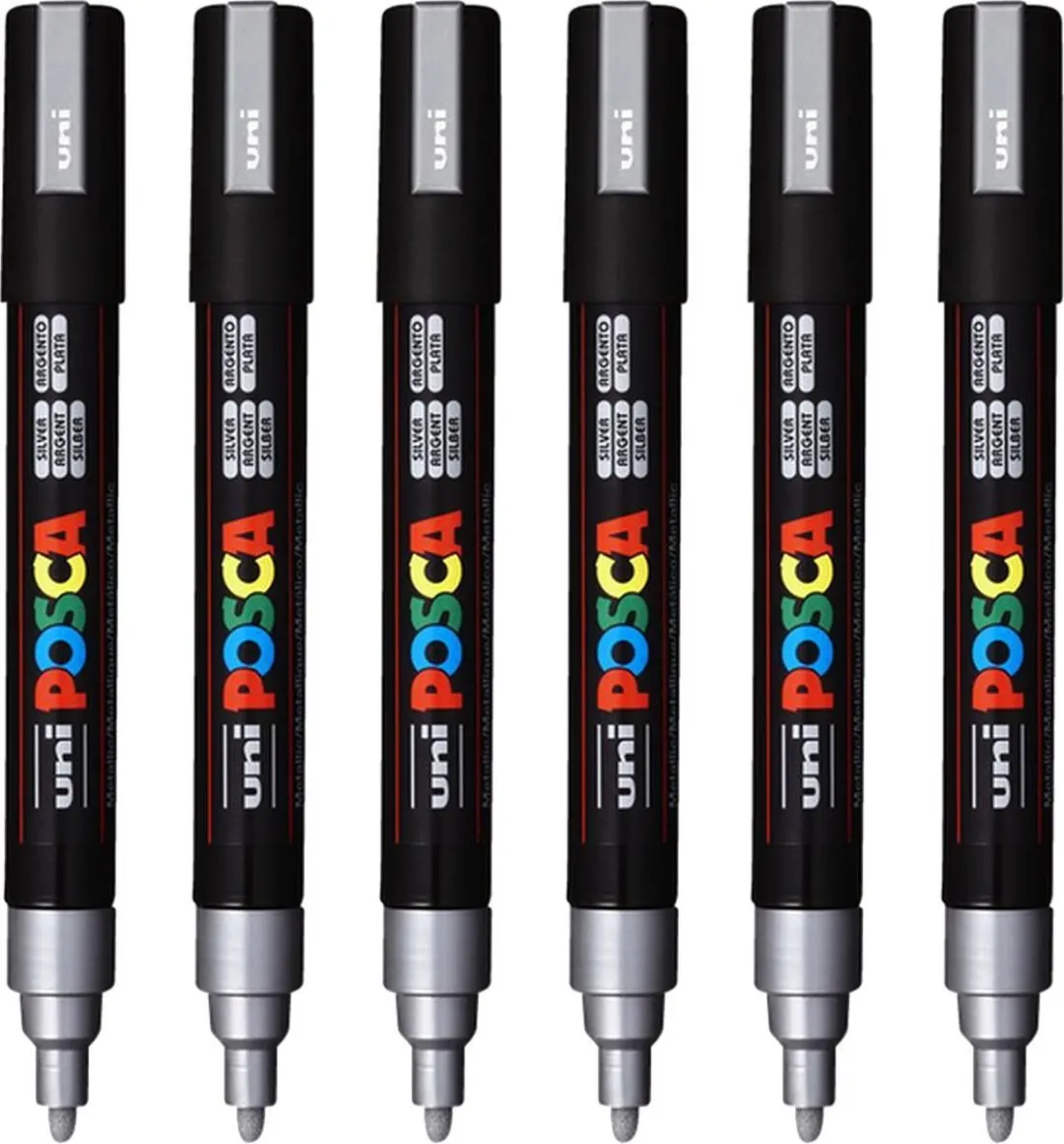 Posca PC-5M Medium Tip Zilver Verfstiften - 6 Stuks