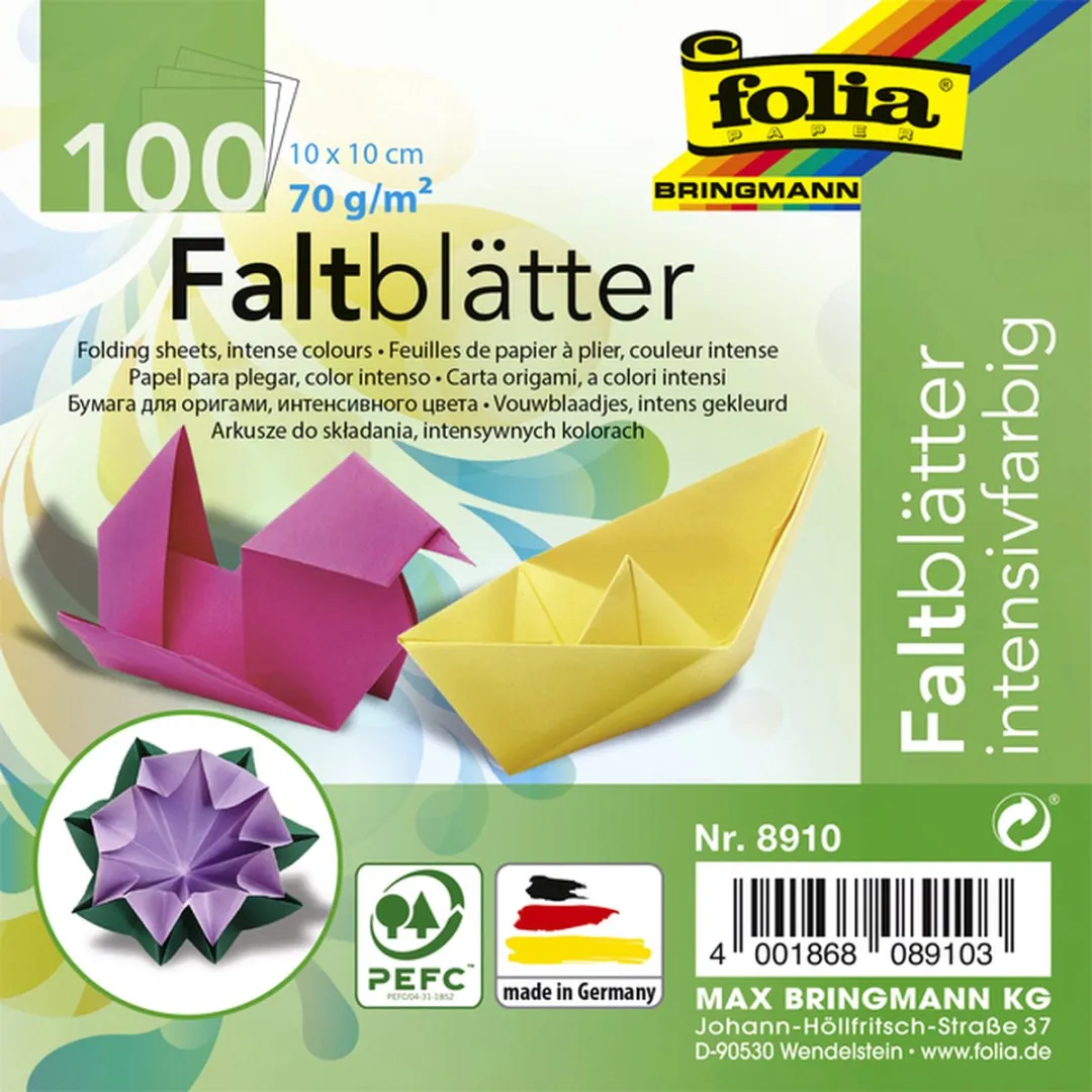 Folia Vouwbladen 10x10cm 70gr 100 Vel - Assorti