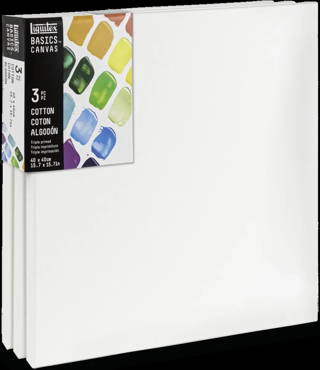 Liquitex 471040040 Basics Canvas 40 x 40 cm – Set van 3 | 100% Katoenen Canvas ca. 280 g/m² | Drievoudig Geprimed | Geschikt voor Acryl- & Olieverf