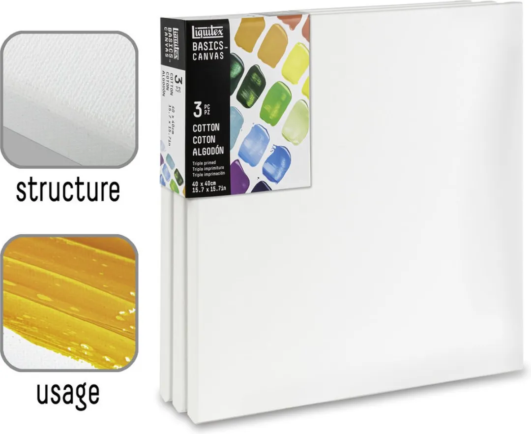 Liquitex 471040040 Basics Canvas 40 x 40 cm – Set van 3 | 100% Katoenen Canvas ca. 280 g/m² | Drievoudig Geprimed | Geschikt voor Acryl- & Olieverf
