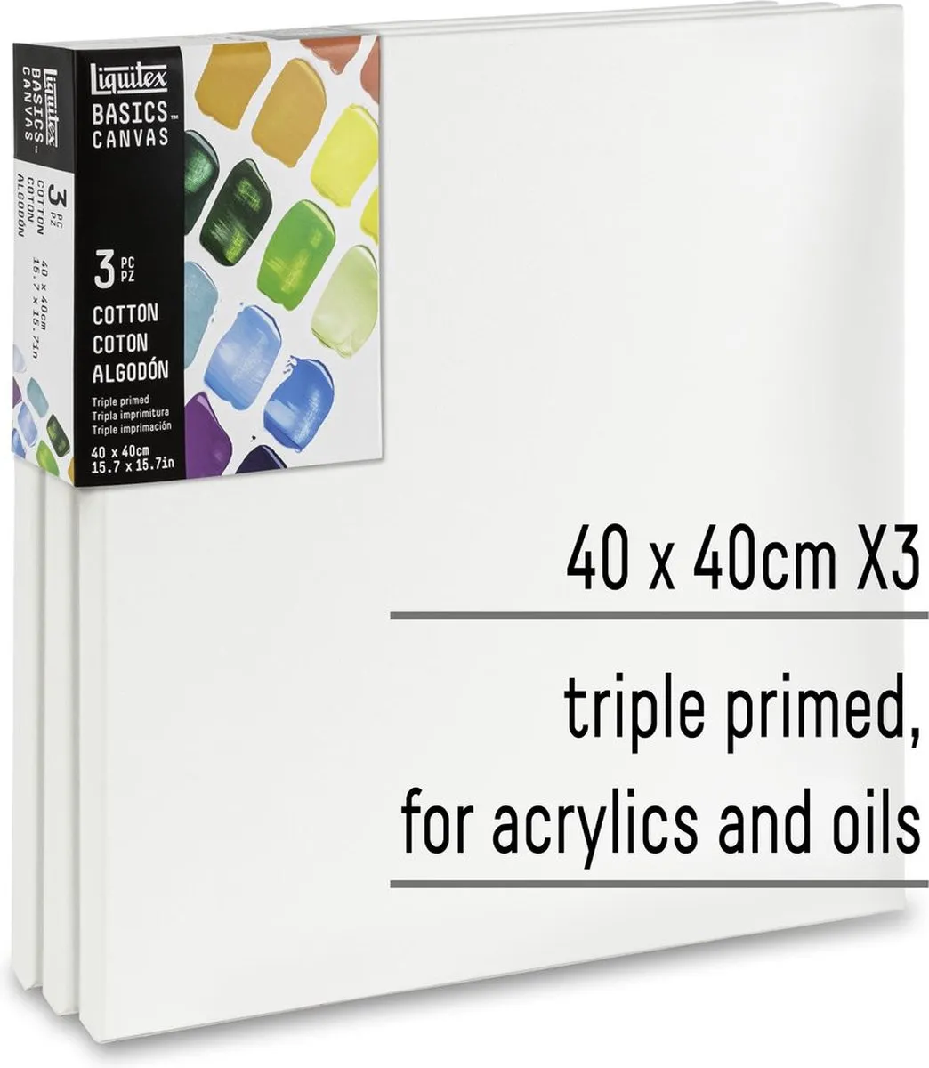 Liquitex 471040040 Basics Canvas 40 x 40 cm – Set van 3 | 100% Katoenen Canvas ca. 280 g/m² | Drievoudig Geprimed | Geschikt voor Acryl- & Olieverf