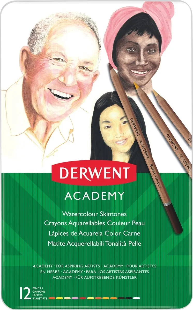 Derwent Academy Aquarelpotloden Huidskleuren - 12 Stuks