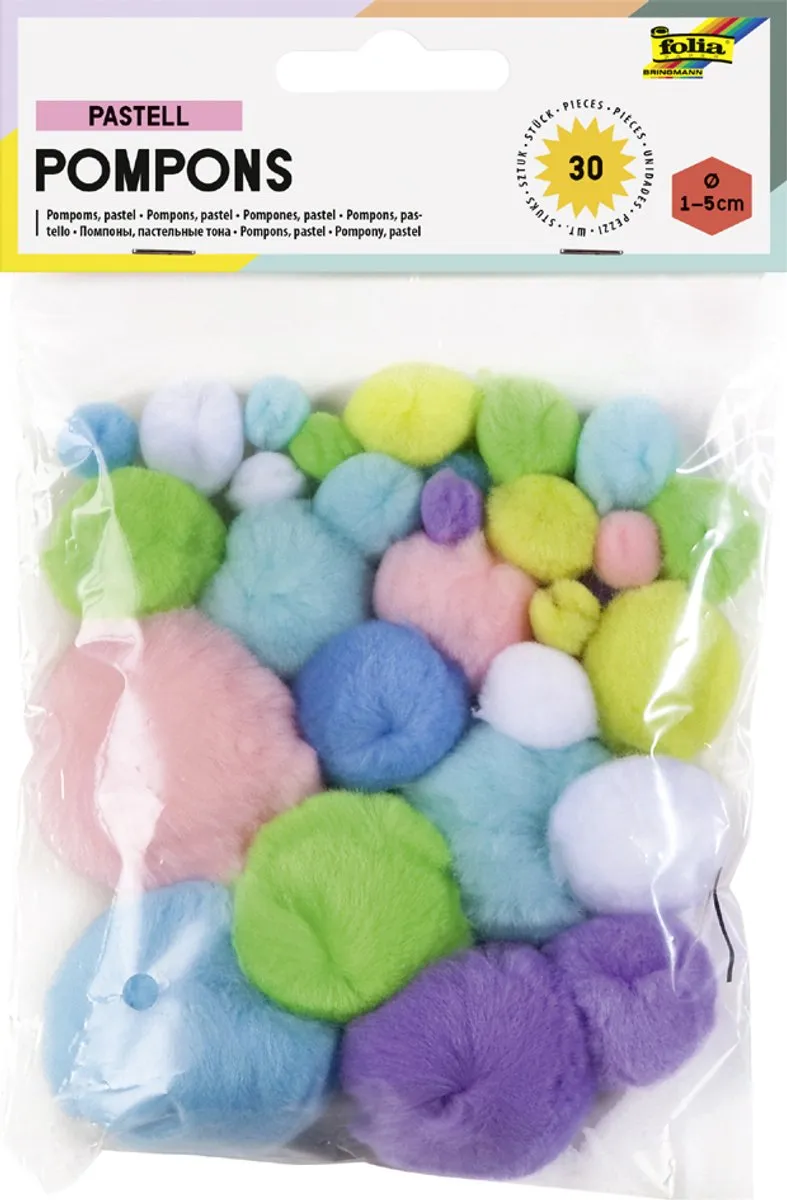 Folia Pompons - Pastelkleuren - 30 Stuks