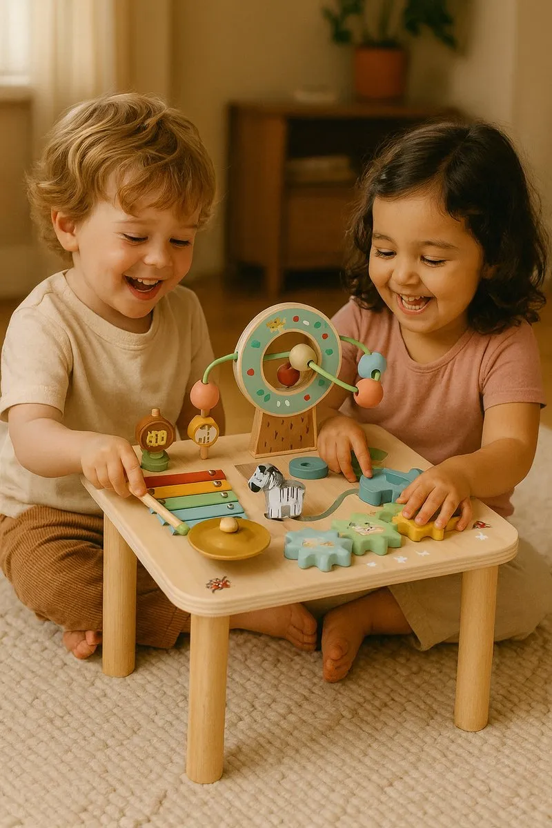 Tooky Toy Houten Activiteitentafel - Muziek & Tandwielen - 6 Delig - Multicolor