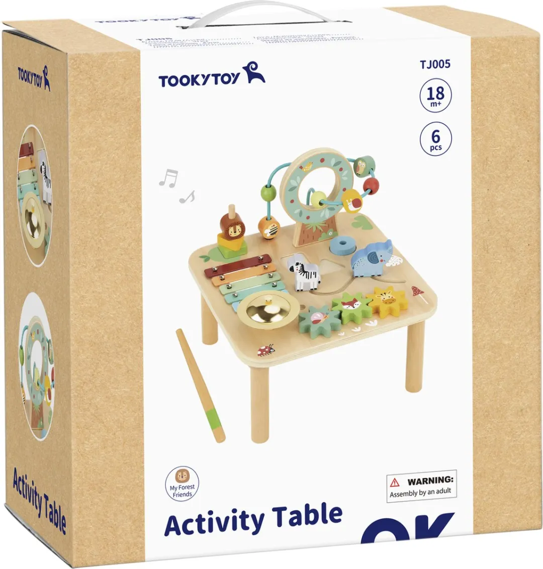 Tooky Toy Houten Activiteitentafel - Muziek & Tandwielen - 6 Delig - Multicolor