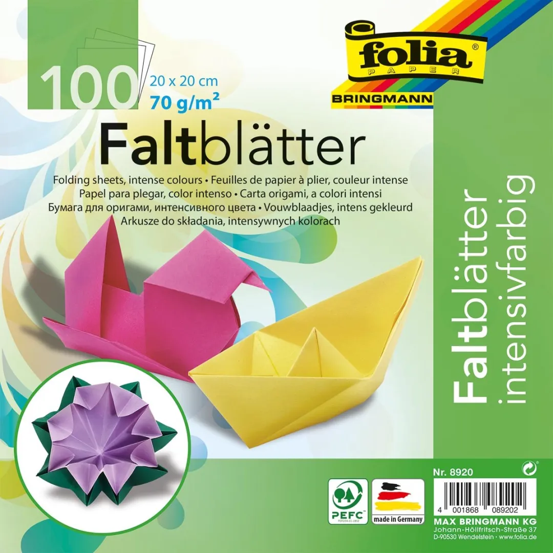 Folia Vouwbladen 20x20cm Assorti - 100 Vel