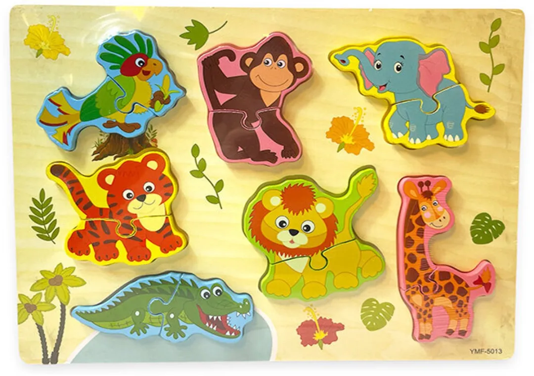 YJ Toys Houten Puzzelbord Wild Dieren 14 Stuks