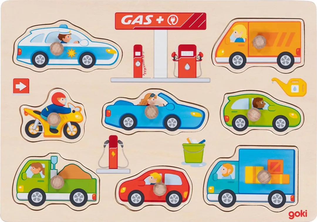 Goki Lift Out Puzzle Gas Station 8-delig - Multicolor