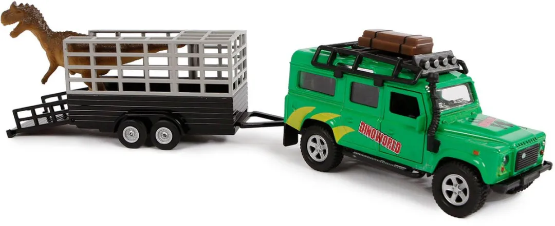 Kids Globe Land Rover Die-cast met Dino-trailer 29cm - 3x AAA