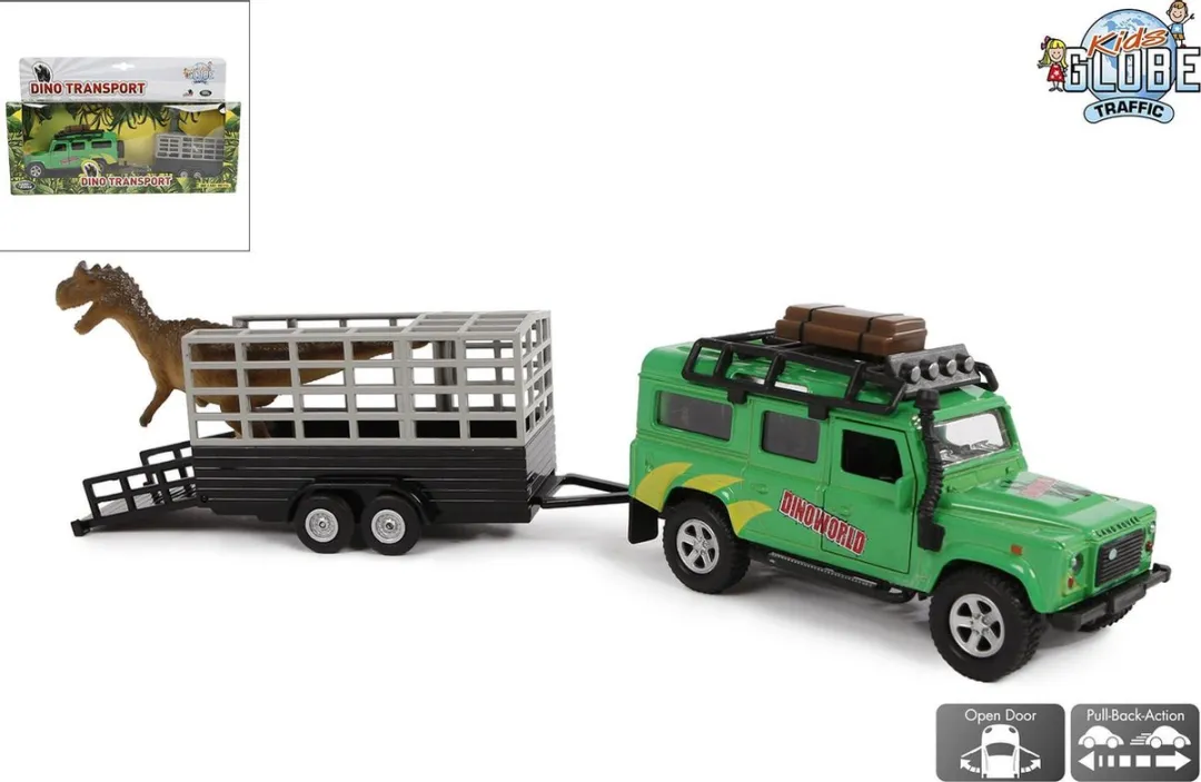 Kids Globe Land Rover Die-cast met Dino-trailer 29cm - 3x AAA - afbeelding 6 van 6
