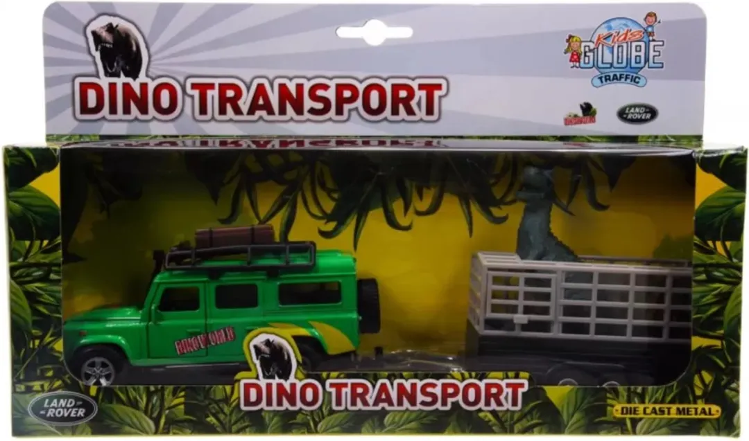 Kids Globe Land Rover Die-cast met Dino-trailer 29cm - 3x AAA