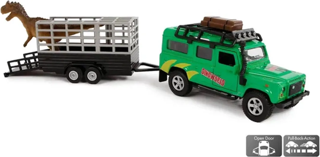 Kids Globe Land Rover Die-cast met Dino-trailer 29cm - 3x AAA