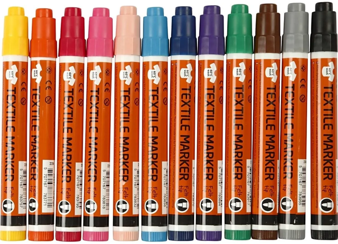 Creativ Company Textielstiften - 2-4mm lijn - 12 Stuks Multicolor