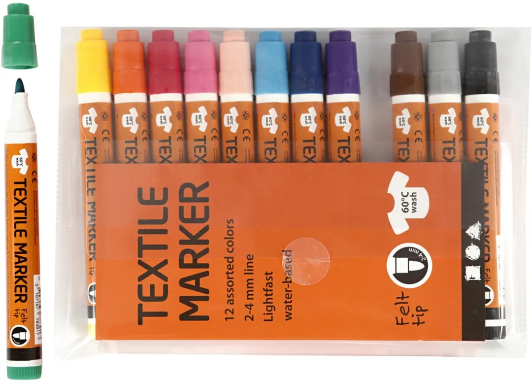 Creativ Company Textielstiften - 2-4mm lijn - 12 Stuks Multicolor