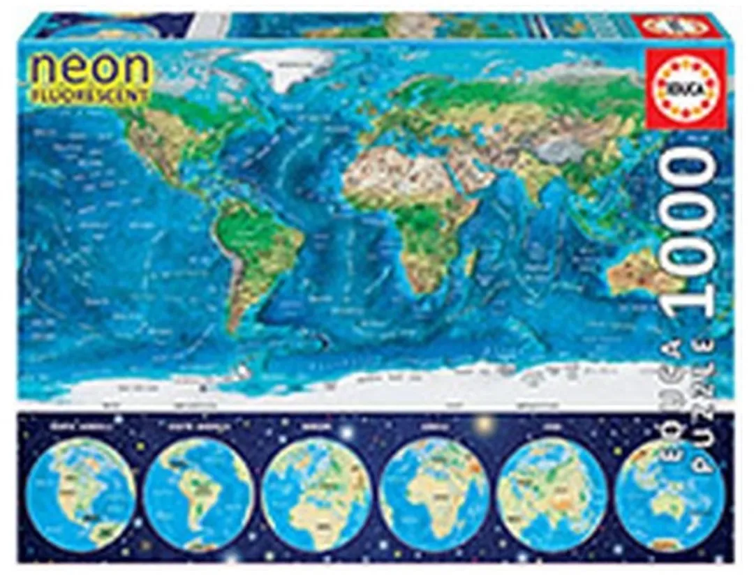 Educa Wereldkaart Glow-in-the-Dark Puzzel 1000 Stuks - ED16760