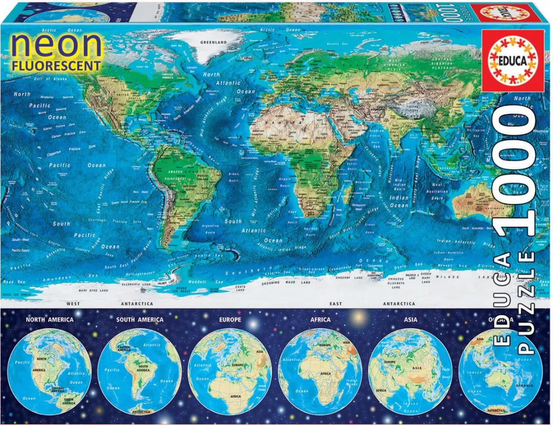 Educa Wereldkaart Glow-in-the-Dark Puzzel 1000 Stuks - ED16760 - afbeelding 6 van 6