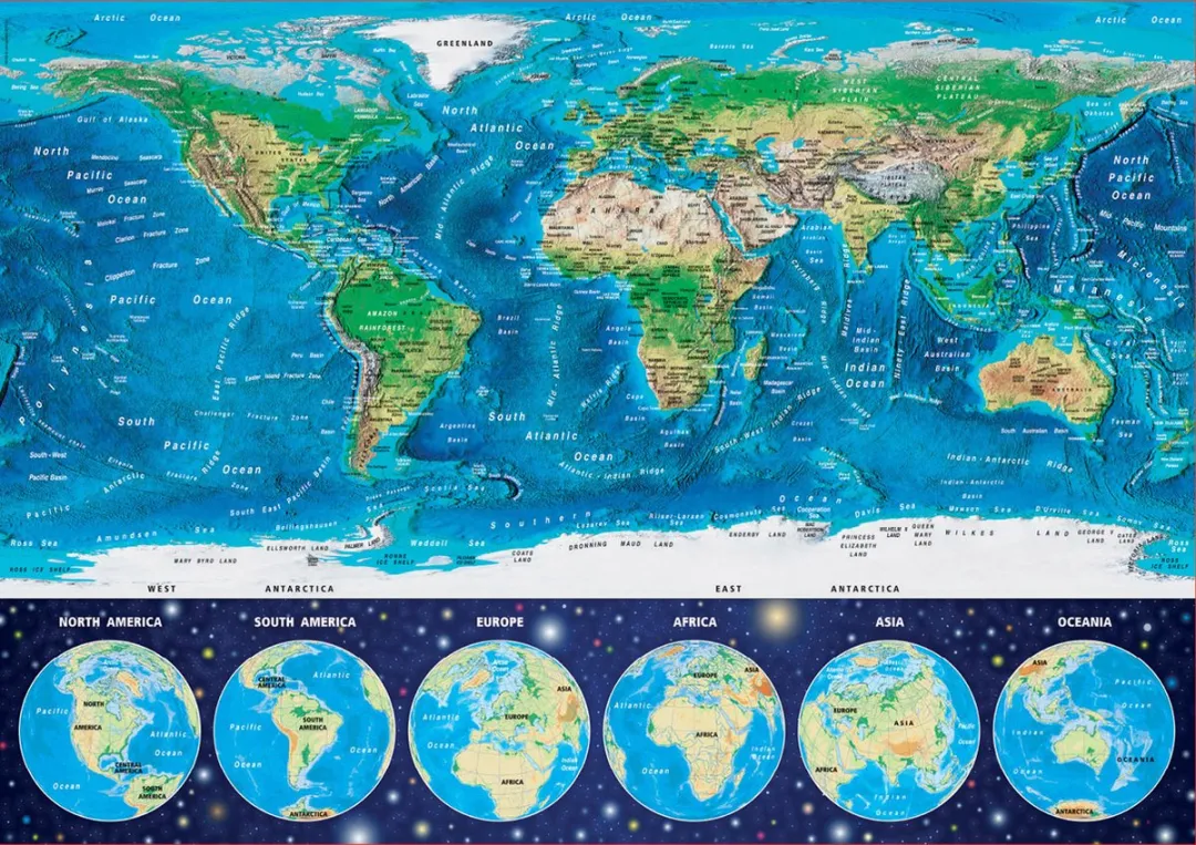 Educa Wereldkaart Glow-in-the-Dark Puzzel 1000 Stuks - ED16760