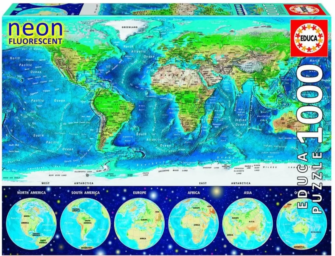 Educa Wereldkaart Glow-in-the-Dark Puzzel 1000 Stuks
