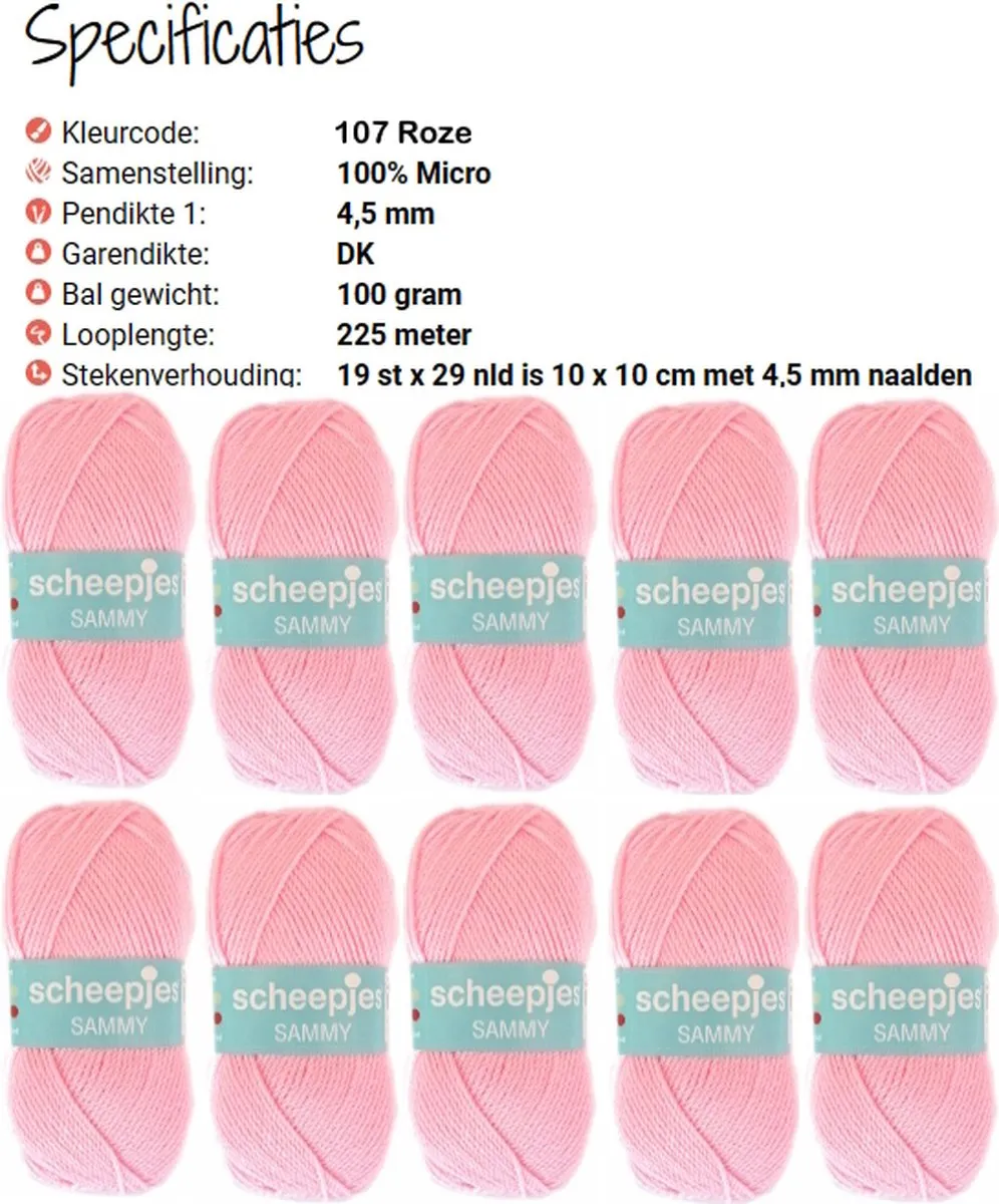 Scheepjes Sammy 107 Babyroze Wol - 10x100g