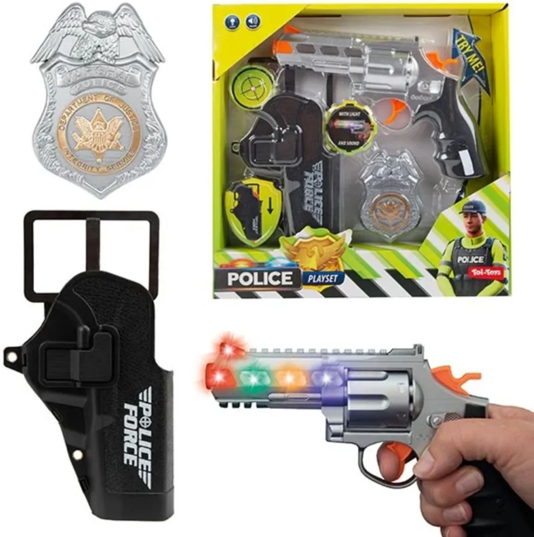 Toi-Toys Politie Pistool met Holster & Badge - Licht & Geluid - Zwart