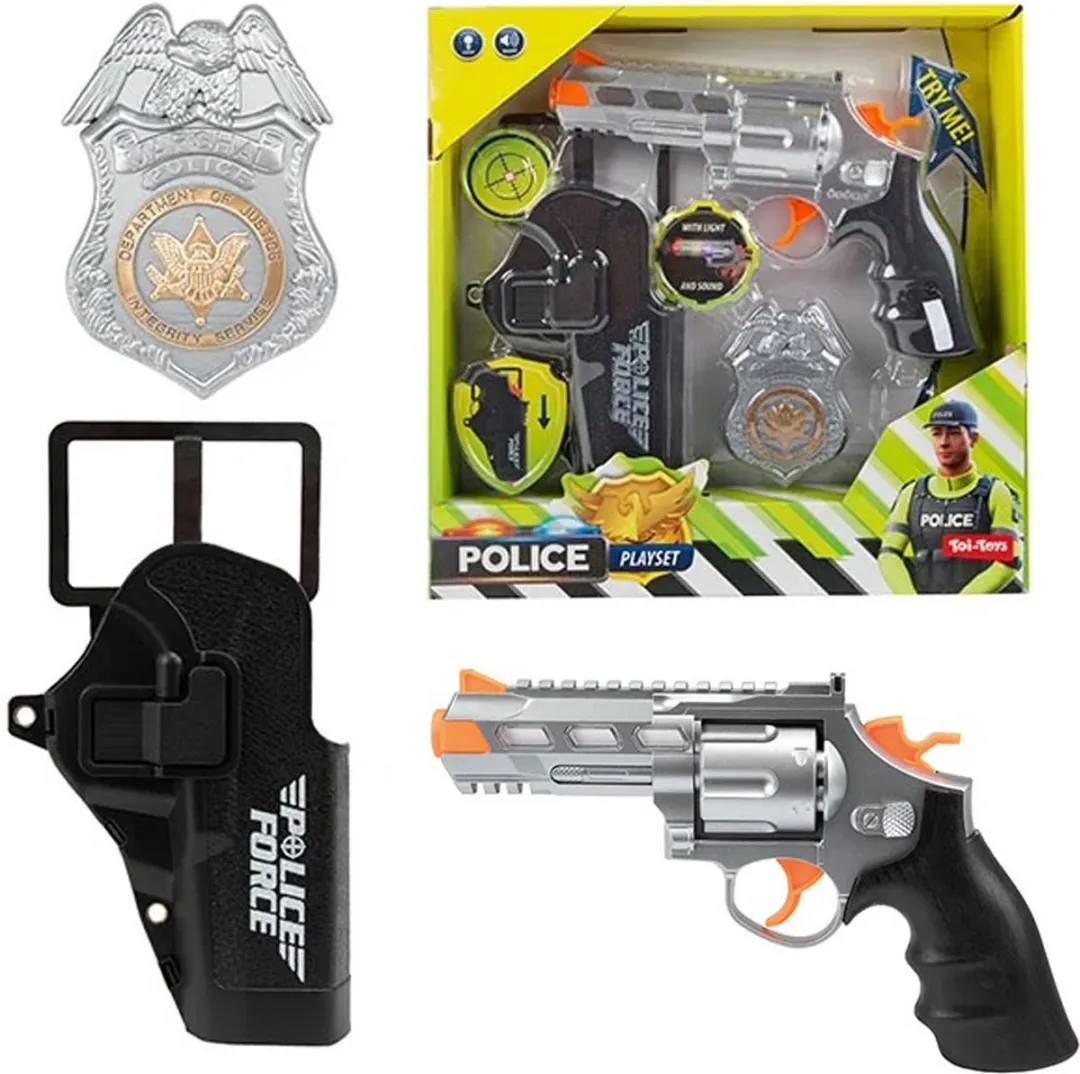 Toi-Toys Politie Pistool met Holster & Badge - Licht & Geluid - Zwart