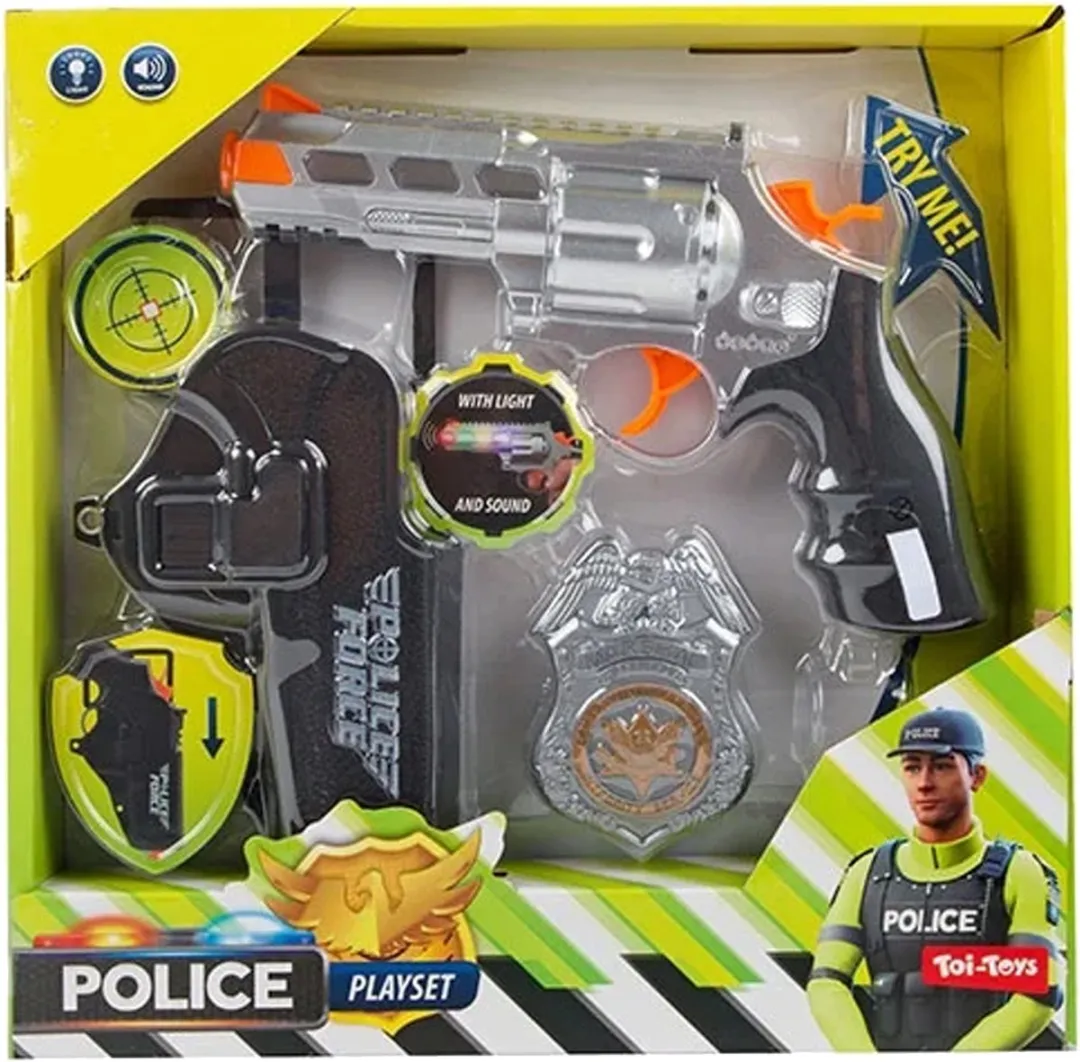 Toi-Toys Politie Pistool met Holster & Badge - Licht & Geluid - Zwart